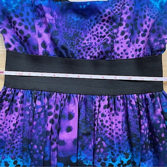 Banded Waist Full Skirt Blue & Purple Dress - Picture 5 of 6